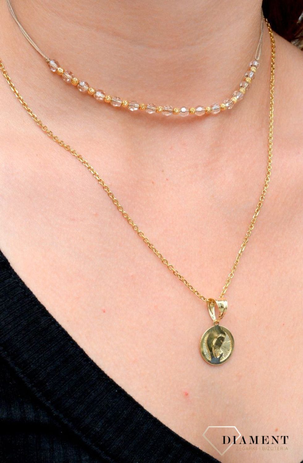 Złota zawieszka 585 medalik wizerunek Matka Boska ZA 7024.jpg